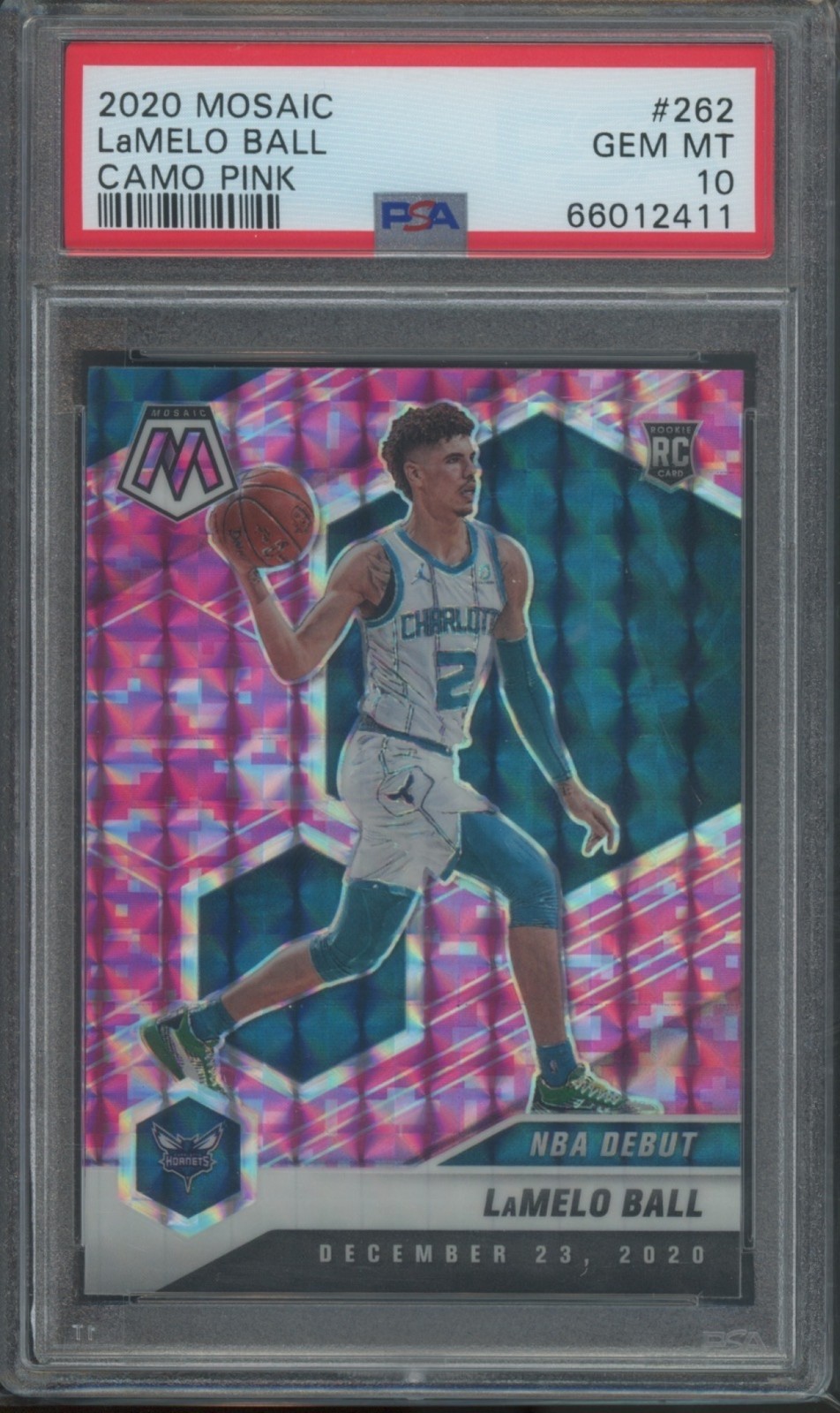 2020-21 Panini Mosaic Basketball LaMelo Ball #262 RC Rookie Camo Pink PSA 10