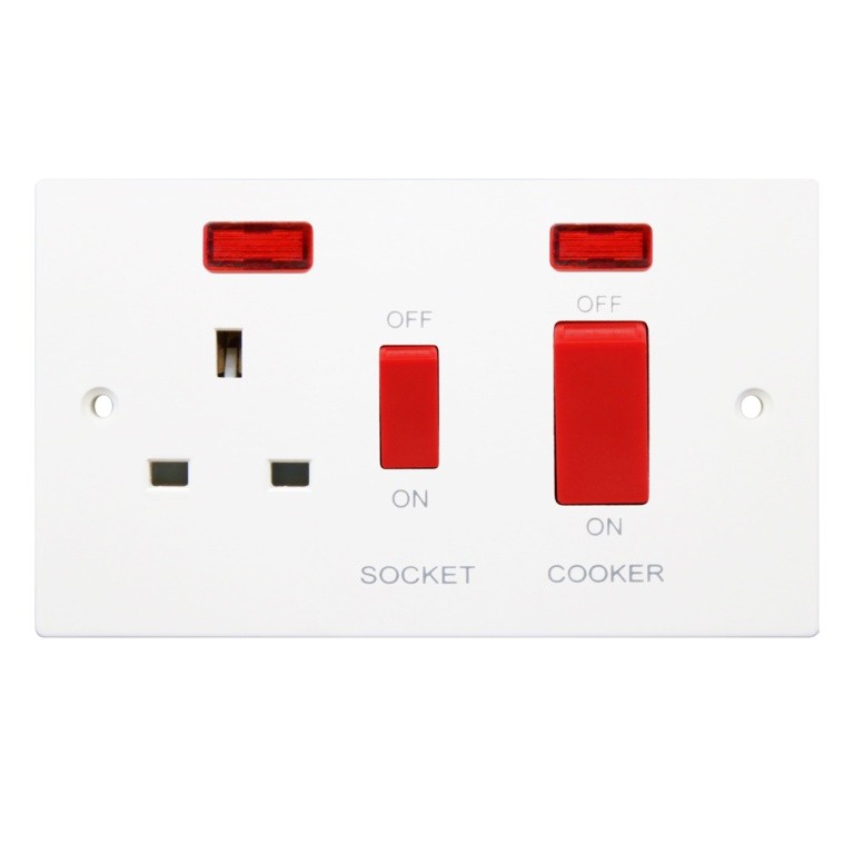 Securlec Square Cooker Switch & Socket Double Pole Square Edge UK