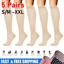 5 Pairs Compression 15-20mmHg Graduated Support Socks Calf Mens Womens S/M-XXL