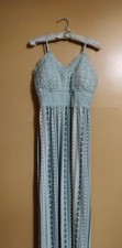 No Boundaries Light Green Crochet Boho Split Maxi Dress Sexy Hippie Size L 11-13