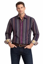 ROBERT GRAHAM Men's MEDIUM Strip Shirt Multicolor Flip Cuff Cotton