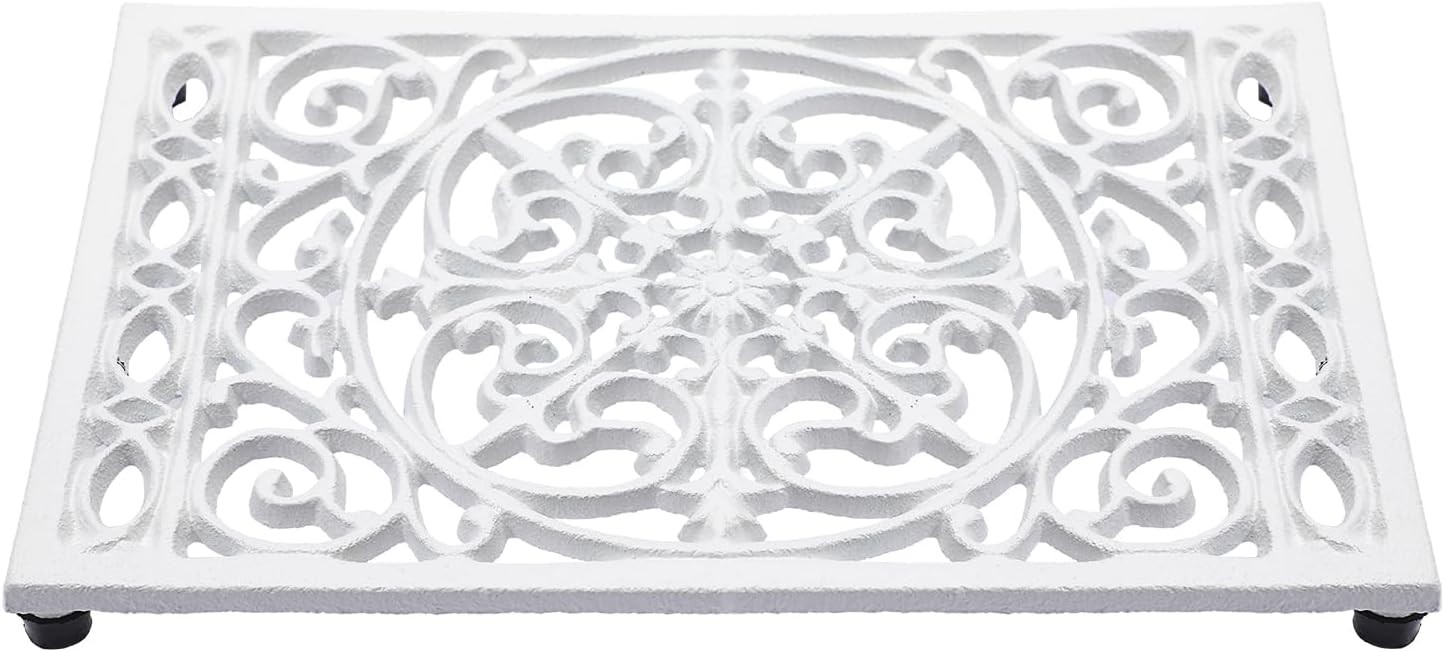 Heavy Duty Retangle Cast Iron Trivets, Decorative Trivet Mat Hot Pot Holder Pad