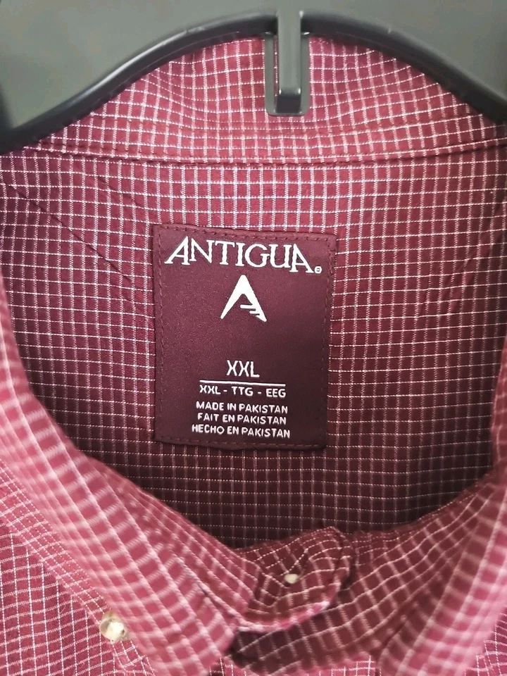 Antigua ~Men's XXL/TTG~Burgundy/White Plaid Dress Shirt "Taxas A&M" Long Sleeve. - Image 4 of 4
