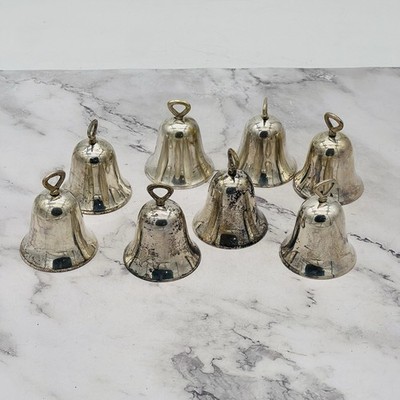 8 Vintage Raimond MCM Silver Bells c1950's Silver Plate EPNS Christmas Crafts