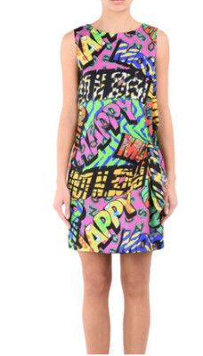 MOSCHINO 100% Silk Sleeveless Dress IT 38 Multi-Color Artistic Print
