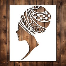 African Tribal Woman Stencil Template - Reusable Young Girl Lady 5x6