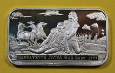 LAFFAYETTE JOINS  WAR  SEPT: 1777 ~ COLUMBIA MINT ~ 1 OZT .999 SILVER BAR 89.00 per troy oz
