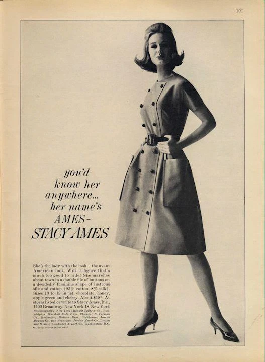 1962 Stacy Ames PRINT AD Women Fashion Clothes Cute Dress Vintage Photo