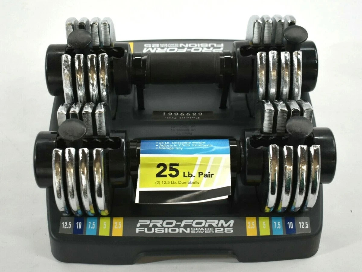 Pro Form Fusion Spacesaver 25 lbs Adjustable Dumbbell Set Tray 12.5lbs x2 Weight