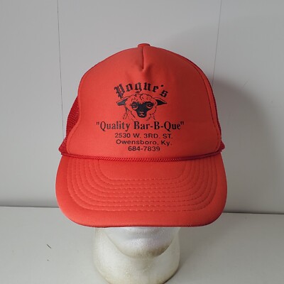 VTG Hogues Quality Bar B Q Restaurant Logo Snapback Hat Trucker Cap Owensboro KY