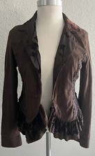 Athropologie Azel Hazel Haze Brown Burnout Ruffled Jacket Lined Women’s Sz S