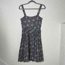 Tory Burch Sleeveless Cotton Button Up Pleated Dress Women Size 4 Navy Geo Print