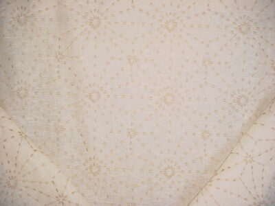 12-7/8Y Kravet 9533 Cream Gold Embroidered Linen Starburst Upholstery Fabric
