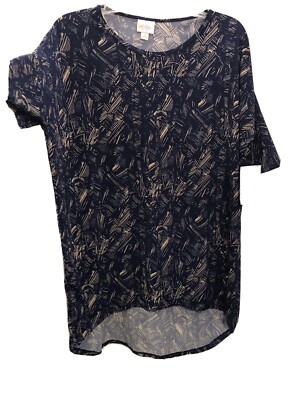 Lularoe Irma Top Womens XS Blue Tee Geometric Pattern New NWT