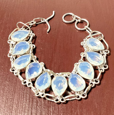 MILCHOPAL EDELSTEIN ARMBAND  925 Sterlingsilber  HANDGEFERTIGT 17-20 CM