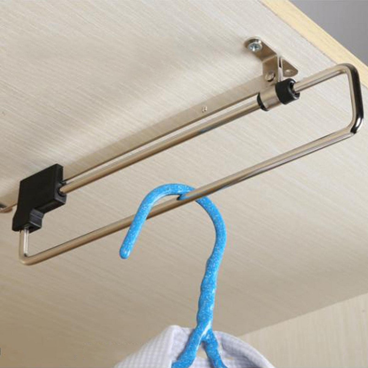 Heavy Duty Retractable Wardrobe Closet Pull Out Rod Trousers Hanger Rail