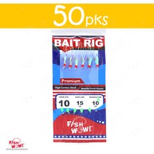 50pks Premium Sabiki Rig Size 10 Mylar rainbow skin Piscatore bait 6 Gold hooks