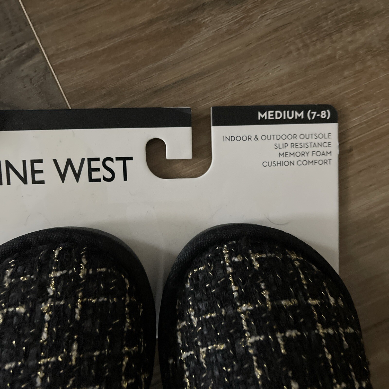 PANTOFOLA D’ORO Nine West Ciabatte Donna Fuzzy Nero e Oro Taglia 7 Medium Memory Foam