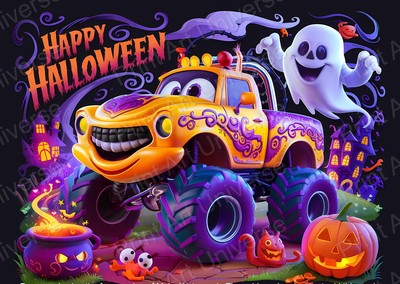 PNG 3D Happy Monster Truck Halloween PNG Transparent Sublimation Design