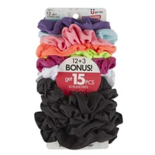 Scunci Large Scrunchie Hair Ties, Neon Multi-Color, 12 Count + 3 Bonus