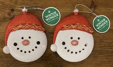 2 Snowmen Wearing Hats Jumbo Christmas Ornaments Plastic