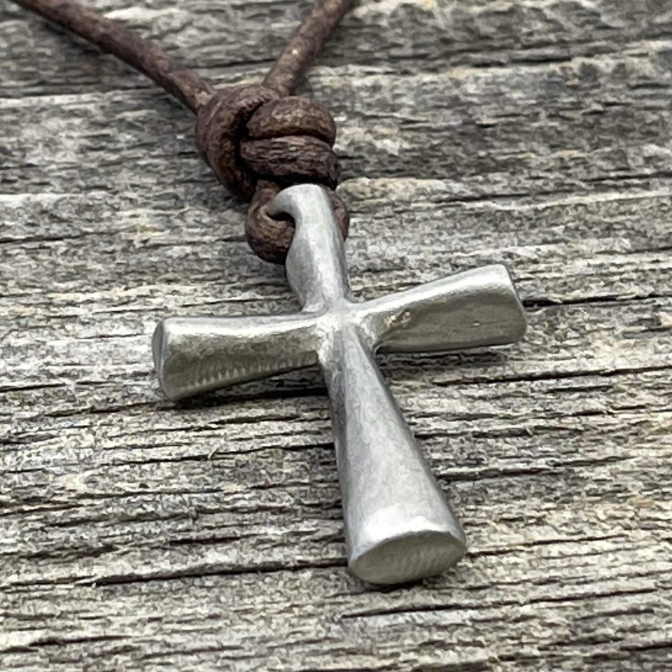 Christian Cross Leather Cord Silver Necklace Jewelry Made By Zulasurfing Studios - Image 4 of 4