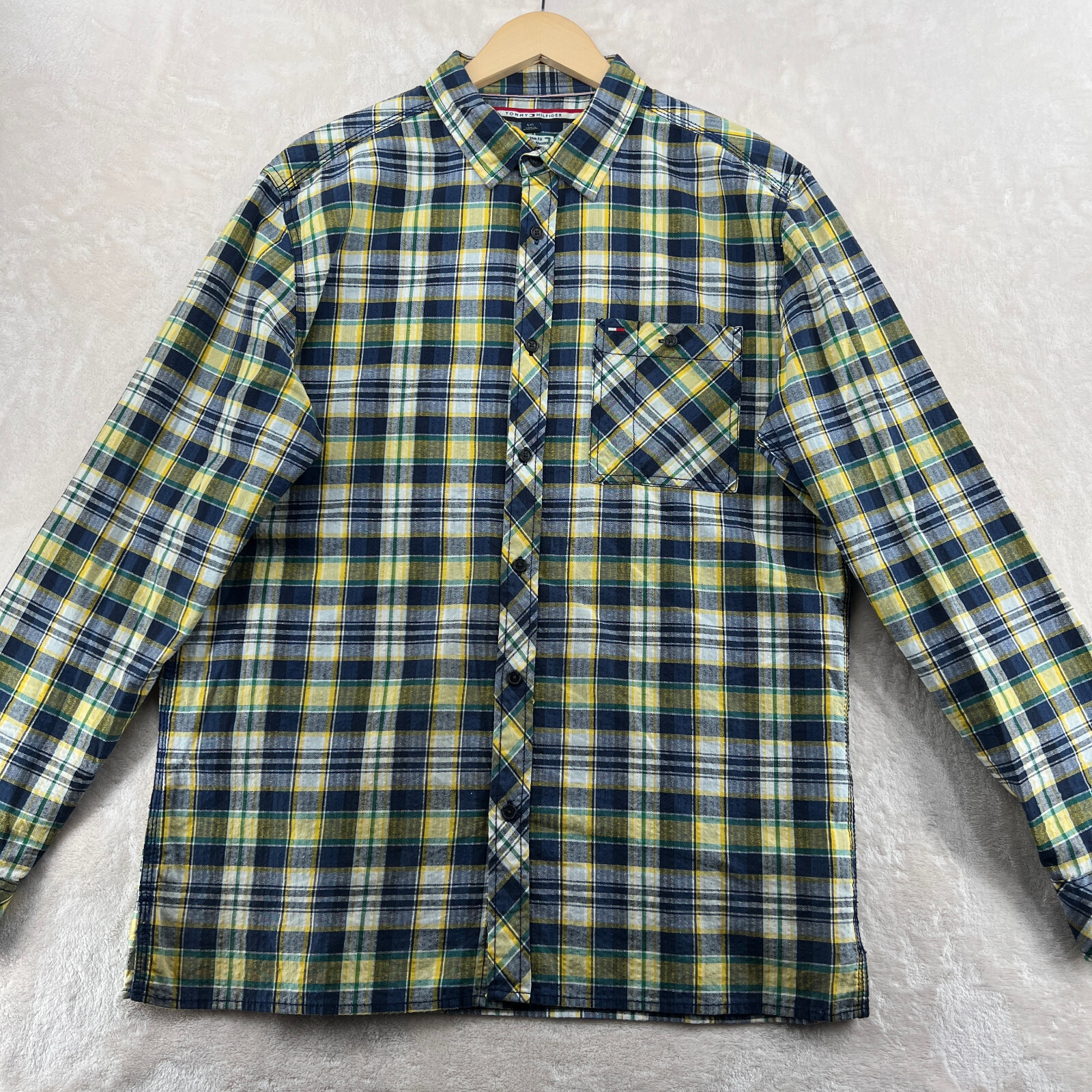 Tommy Hilfiger Custom Fit Men's Size L Check Cotton Long Sleeve Casual Shirt
