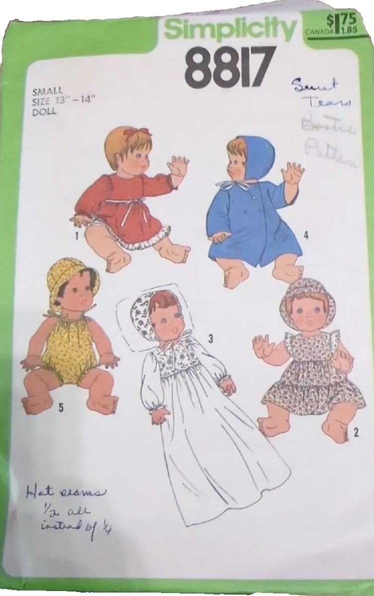 Vtg Simplicity 8817 Sweet Tears Pattern Baby Doll Clothes Wardrobe