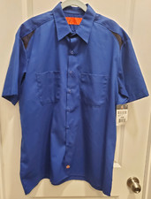 Dickies Men  s Relaxed Fit Button Up Short Sleeve Shirt Blue w Black sz Large NEW