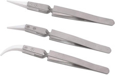 3Pcs Precision Reverse Ceramic Stainless Steel Tweezers Non-Conductive, Anti-Mag