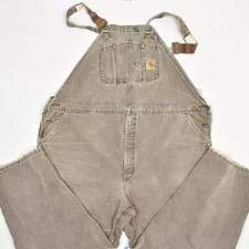 Carhartt Men Overalls Bibs Inuslated Double Knee Cotton Brown Size 50x30 R27 CHT