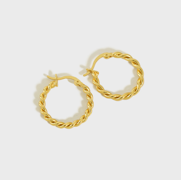 20mm Dainty Twisted Rope Hoop Earrings 18K Gold Filled 925 Sterling Silver PE417