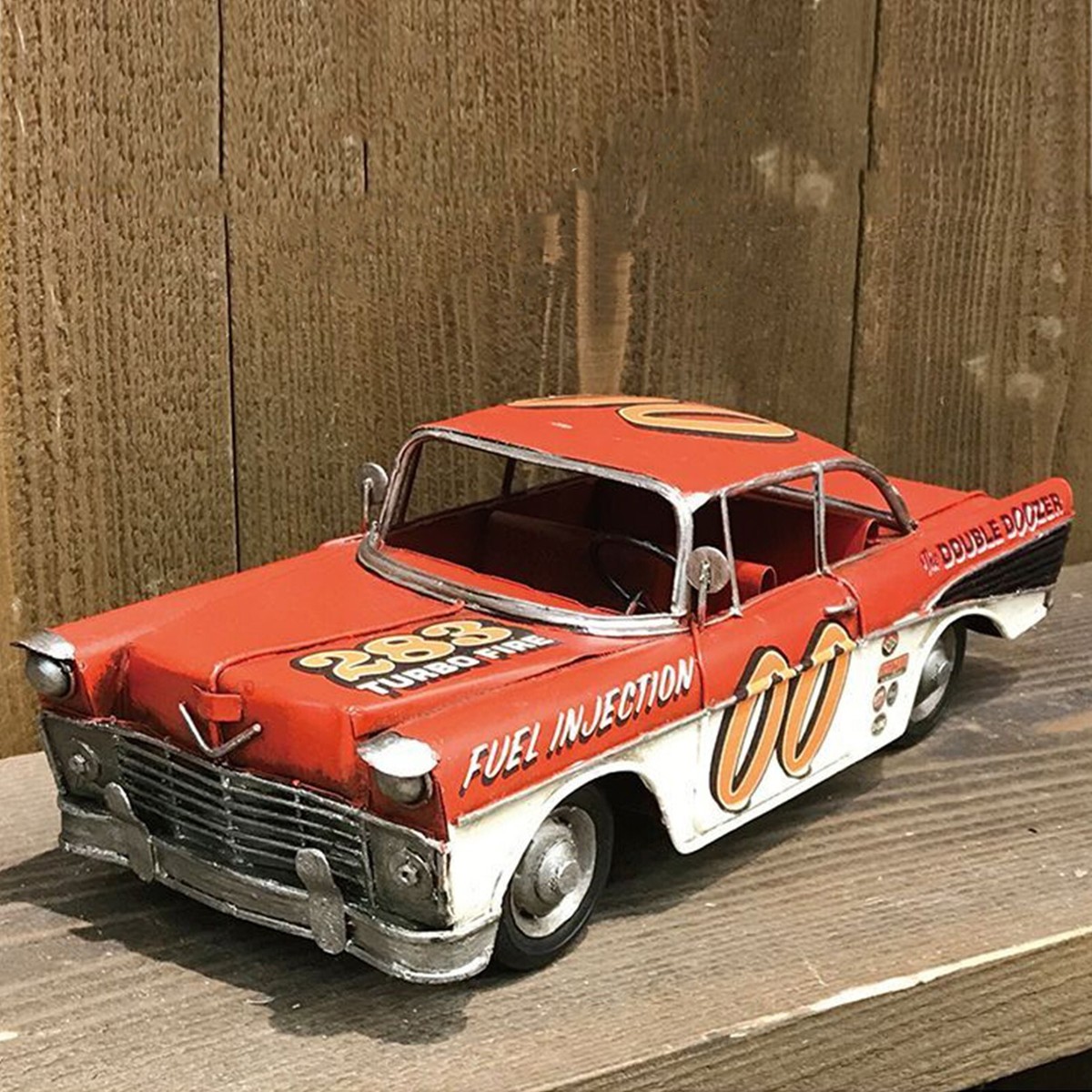 Racing 00 The DOUBLE DOOZER Red Tin Toy Vintage Style Car Vehicle