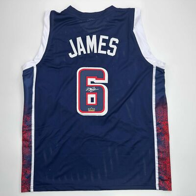 #ad Facsimile Autographed LeBron James 2024 Team USA Blue Jersey Size Men#x27;s XL $74.99