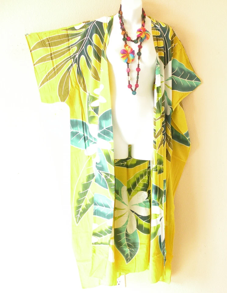 Maxi Cárdigan Plumero Abierto CD630 Kimono Floral Pintado a Mano Batik Plus hasta 5X