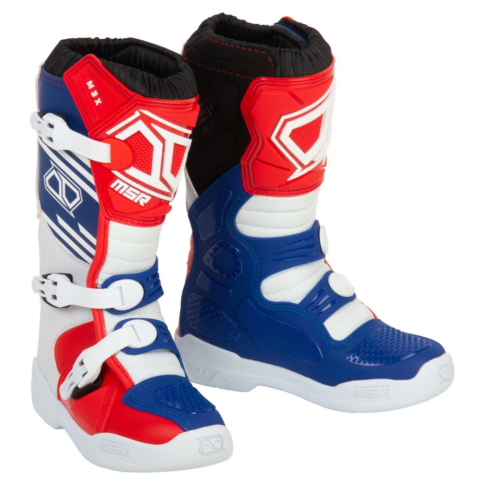 MSR&trade; Youth M3X Motocross / Dirt Bike Boots Size 4 Red/White/Blue