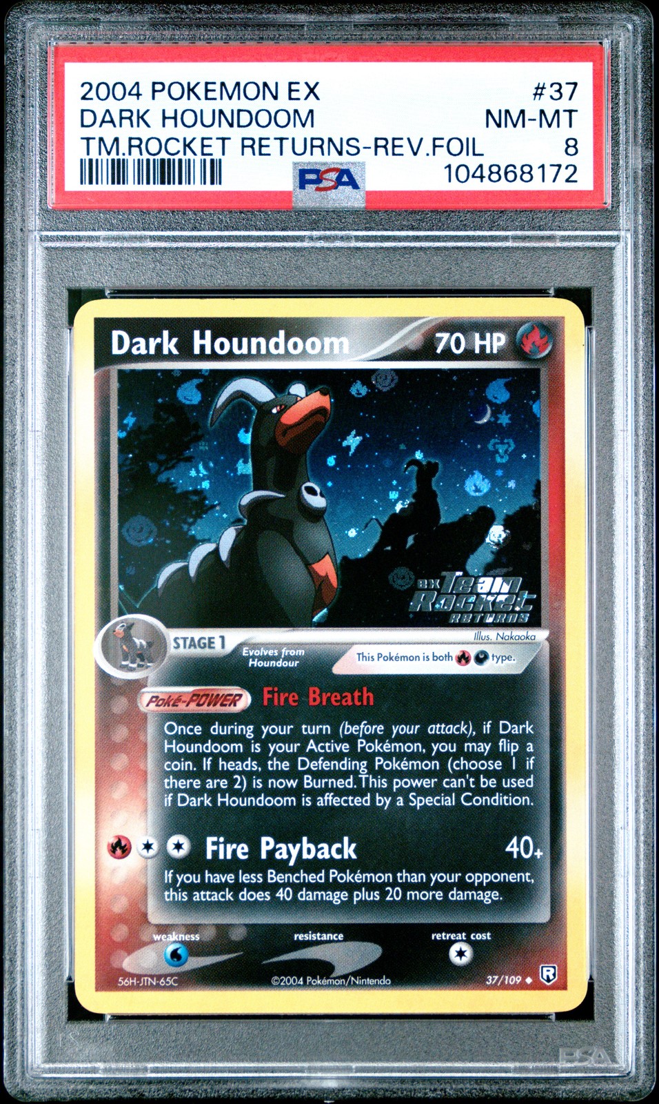 2004 POKEMON EX TEAM ROCKET RETURNS #37 DARK HOUNDOOM-REVERSE FOIL PSA 8