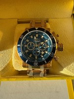 Invicta Pro Diver Watch Gold Steel Chronograph Blue Dial 300m Men’s Boxed