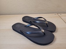 TORY BURCH MONOGRAM FLIP FLOPS rubber thong sandals Solid Black Sz 7 M