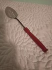Vtg Red Wooden Handle Stainless Steel Strainer Spoon 8 in L — photo 1