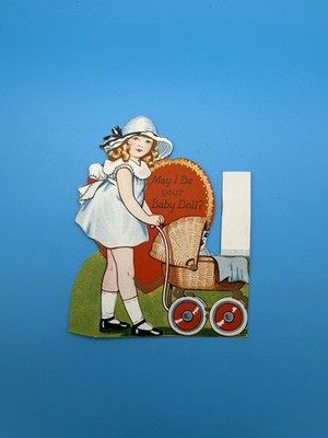 Antique Victorian Die-Cut Card  May I Be Your Baby Doll?  Carrington Co. c.1900