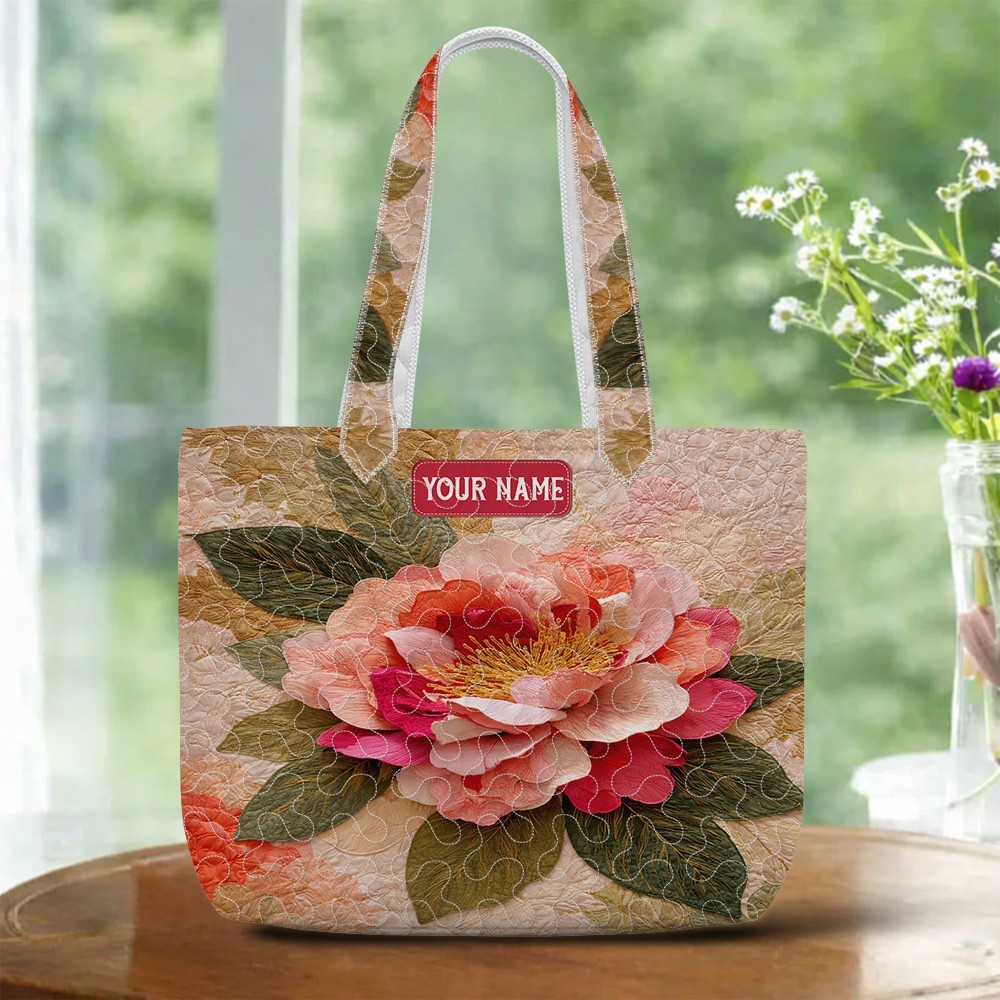 Bolso de Mano Edredón Flores Peonía Personalizado Bolso de Hombro Acolchado para Amantes Florales