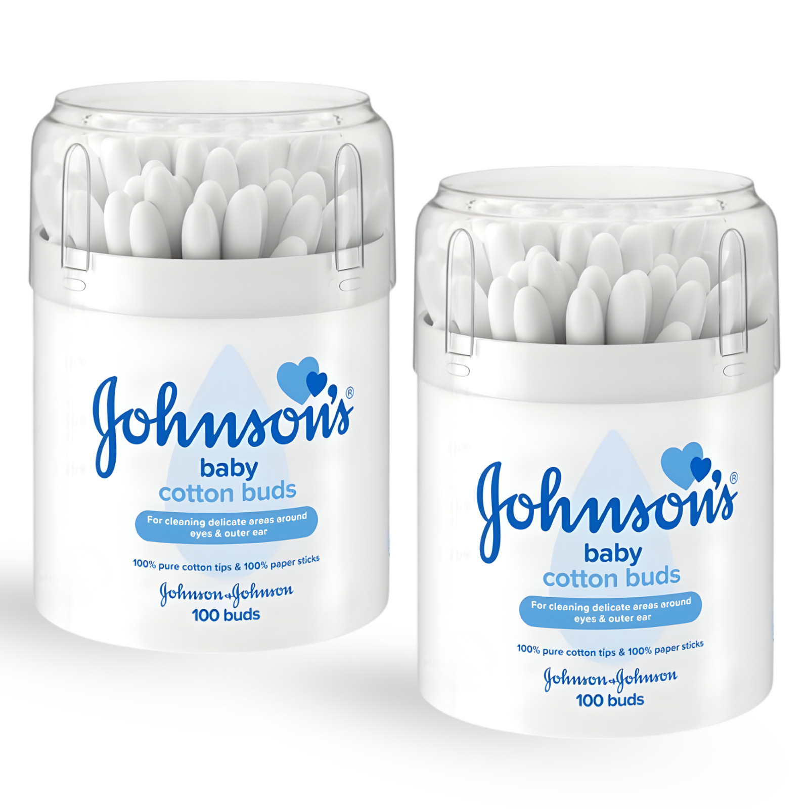 Johnson Baby Cotton Swabs, 100 Count – Soft & Gentle for Everyday Use (2-Pack)