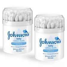 Johnson Baby Cotton Swabs, 100 Count – Soft & Gentle for Everyday Use (2-Pack)