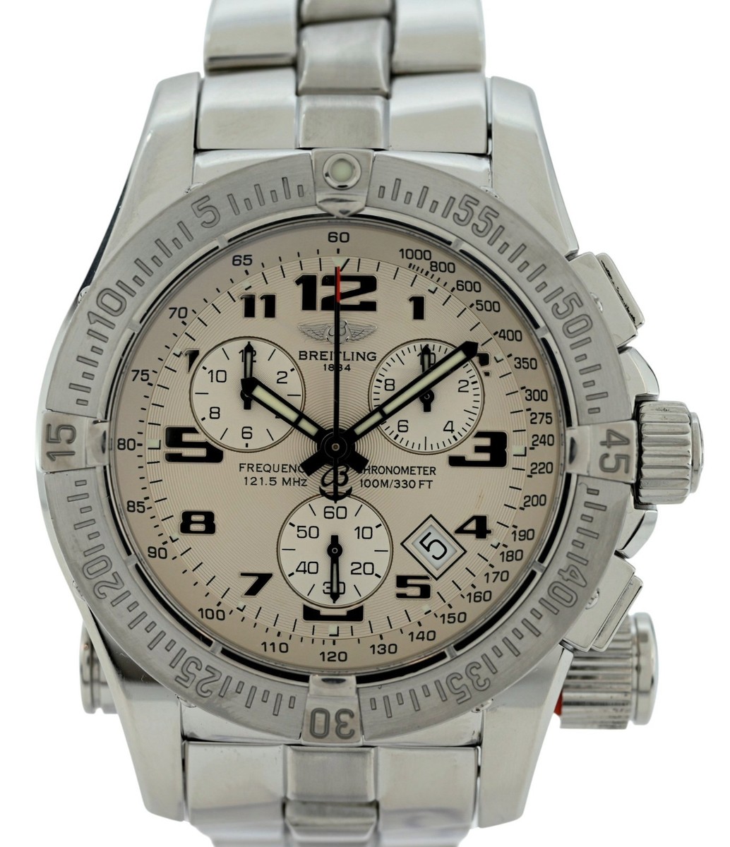 本日撤退セールBreitling デジタルアナログ腕時計　訳あり　稼動品 Breitling 45mm Men's Emergency Mission Silver Dial Stainless Watch