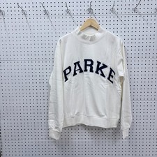 PARKE White Mock Neck Varsity Letter Sweatshirt S/M