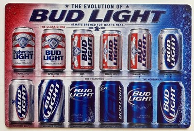 Bud Light Beer Evolution Of Cans Sign - Budweiser - Anheuser Busch