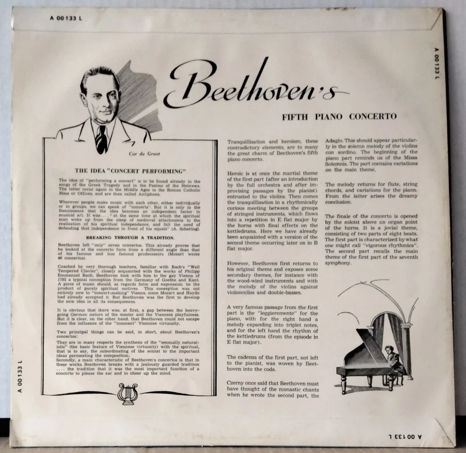PHILIPS A 00133 L BEETHOVEN, DE GROOT, OTTERLOO Piano Concerto 5 HOLLAND 1952 LP - Image 2 of 3