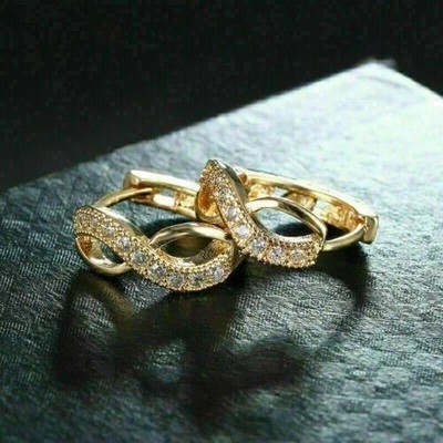 2Ct Round Simulated Diamond Infinity Women's Hoop Earring 14K Yellow Gold Plated