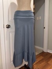 Doublju Women  s Blue Y2K Fairy Boho Festival Rave Maxi Stretch Skirt Small